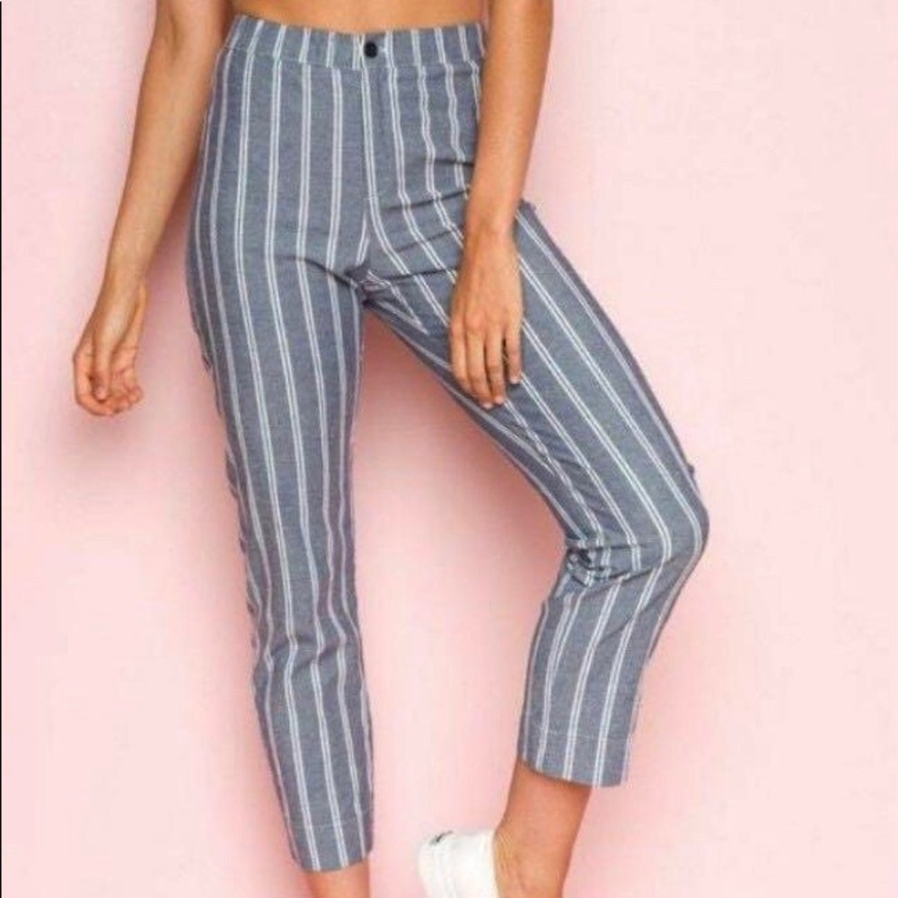 Brandy Melville John Galt Tilden Pants Size XS Blue Stripe High Waisted Crop